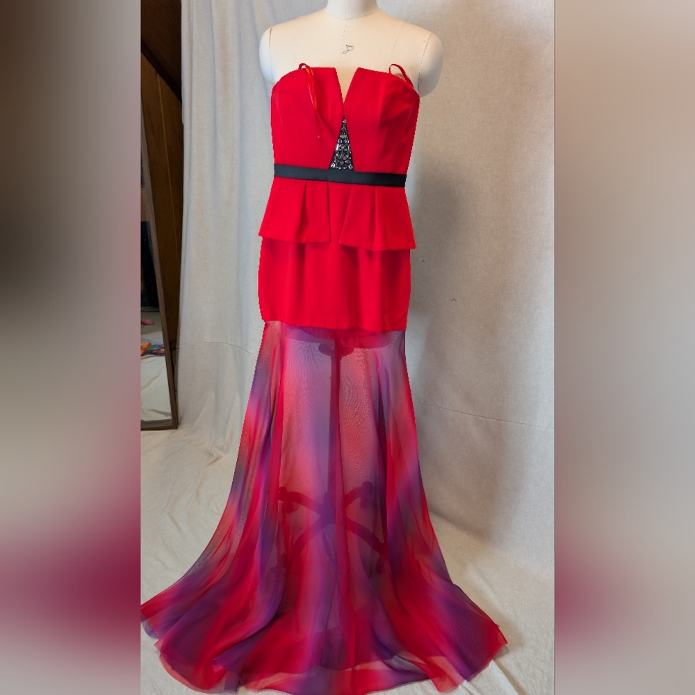 Elegant Red and Purple Layered Evening Dress